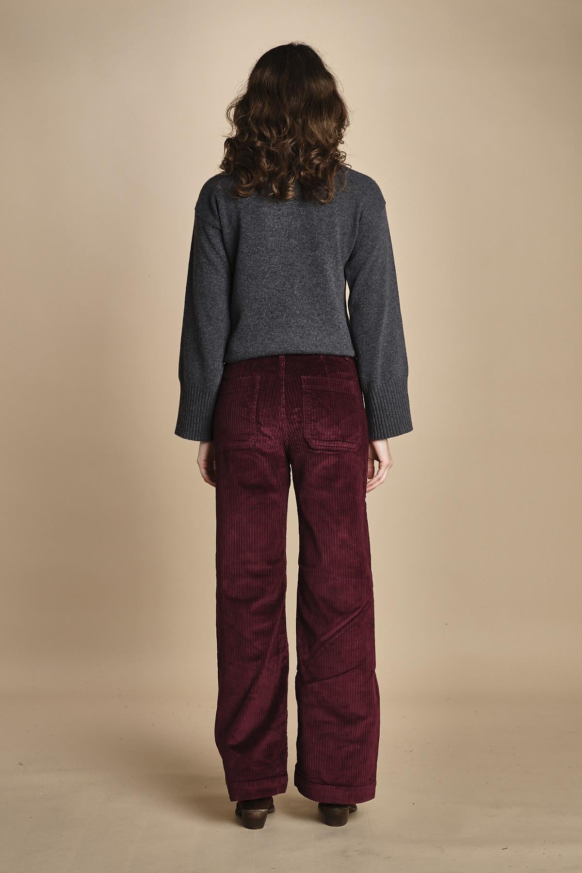 pantalone a zampa con taschine FAUVE WX BORDEAUX fam 