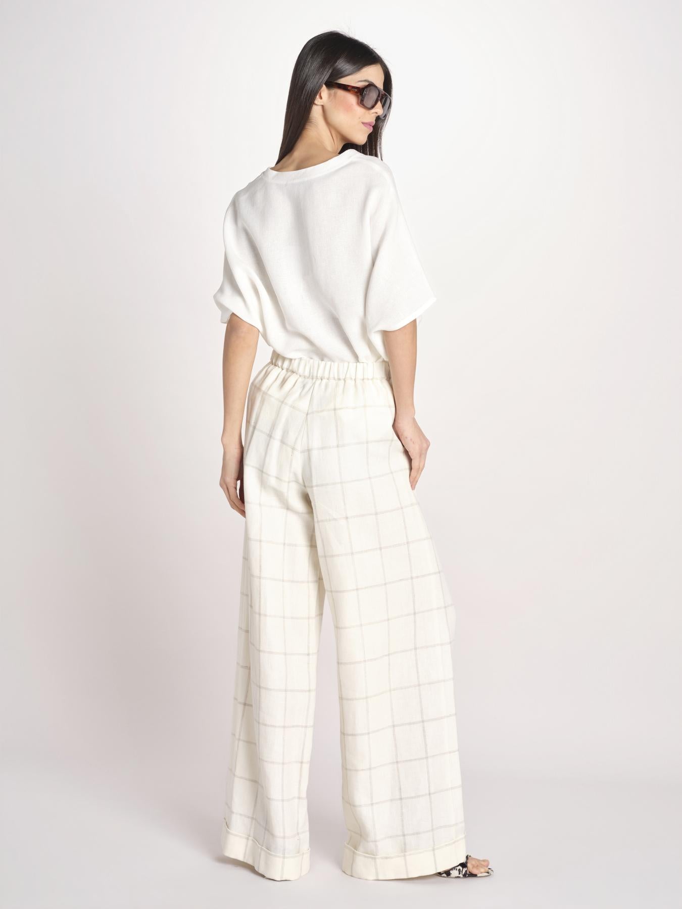 pantalone a quadri U3211R IVORY dusan 