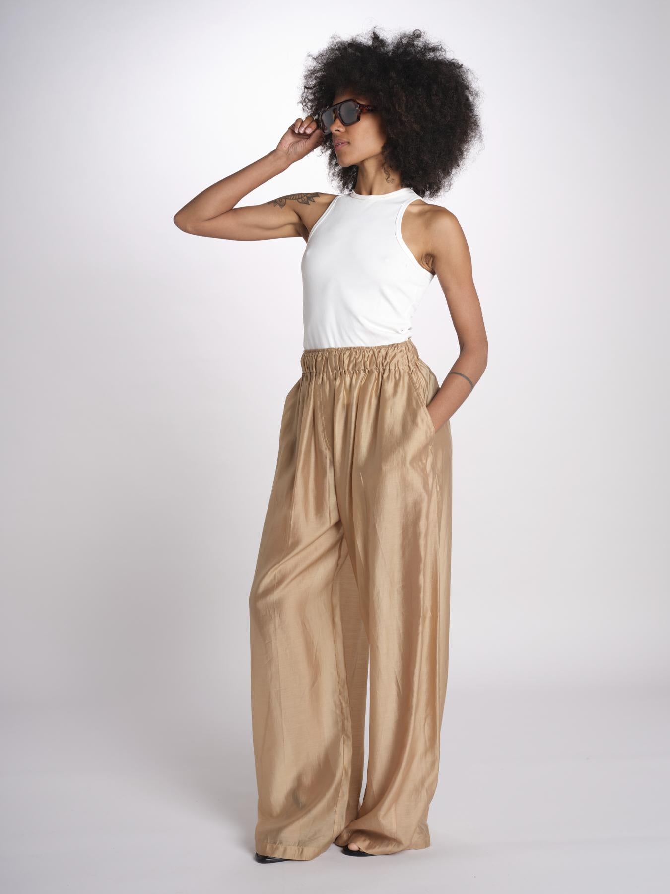pantalone in mussola con elastico DORA 3119 T0161 BEIGE T0045 the latest 