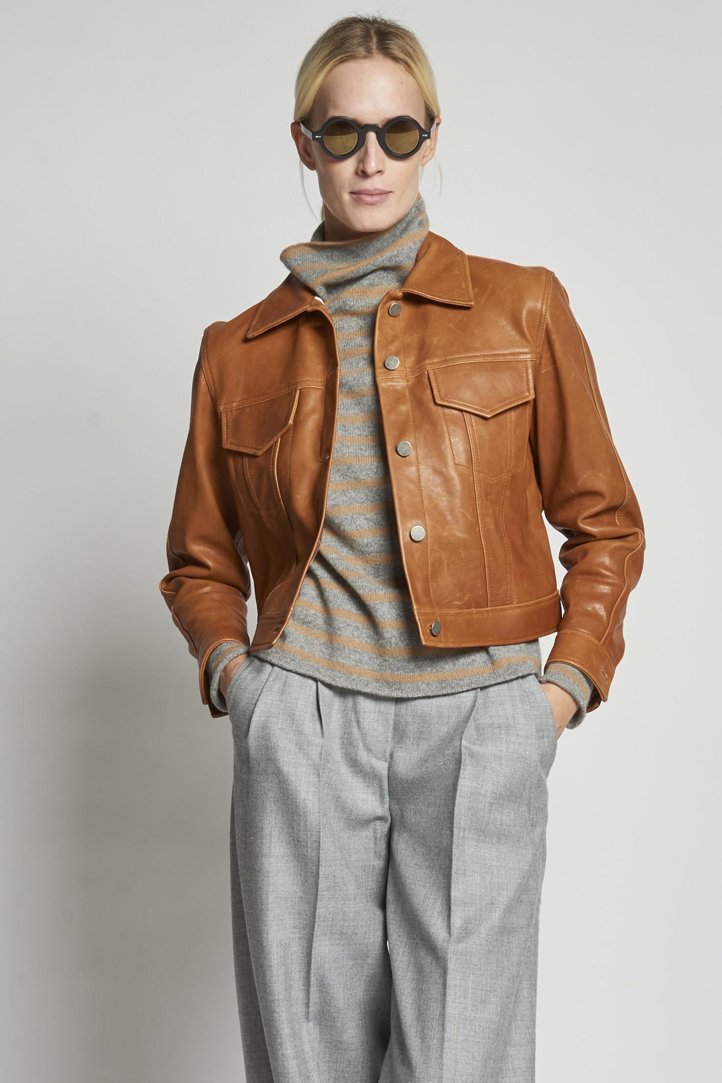 giacca in pelle beige GRANT MARRONE masscob 