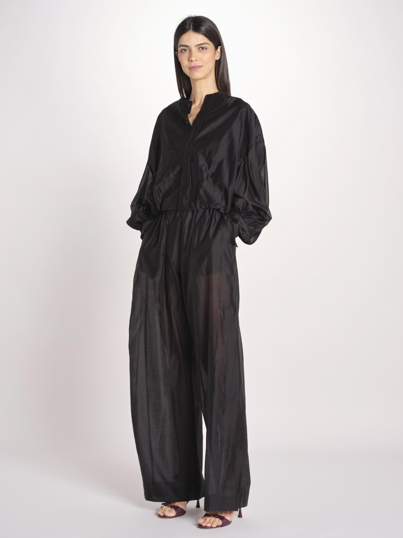 pantalone in mussola con elastico DORA 3119 T0161 BLACK T0002 the latest 