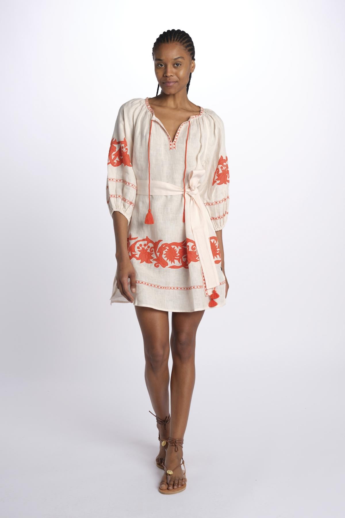 APPLIQU PAISLEY tunica fiori applicati by milaura. BE24877 PALE PINK ORANGE benaras soleil 