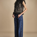 gilet ricamato con montone SANDORA GILET KAKI antik batik 