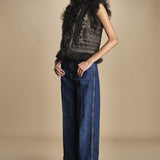 gilet ricamato con montone SANDORA GILET KAKI antik batik 