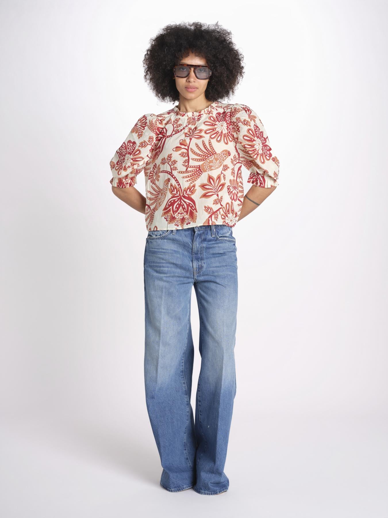 camicia manica sbuffo 344000 FLOWERFUL BEIGE 26040 farm rio 