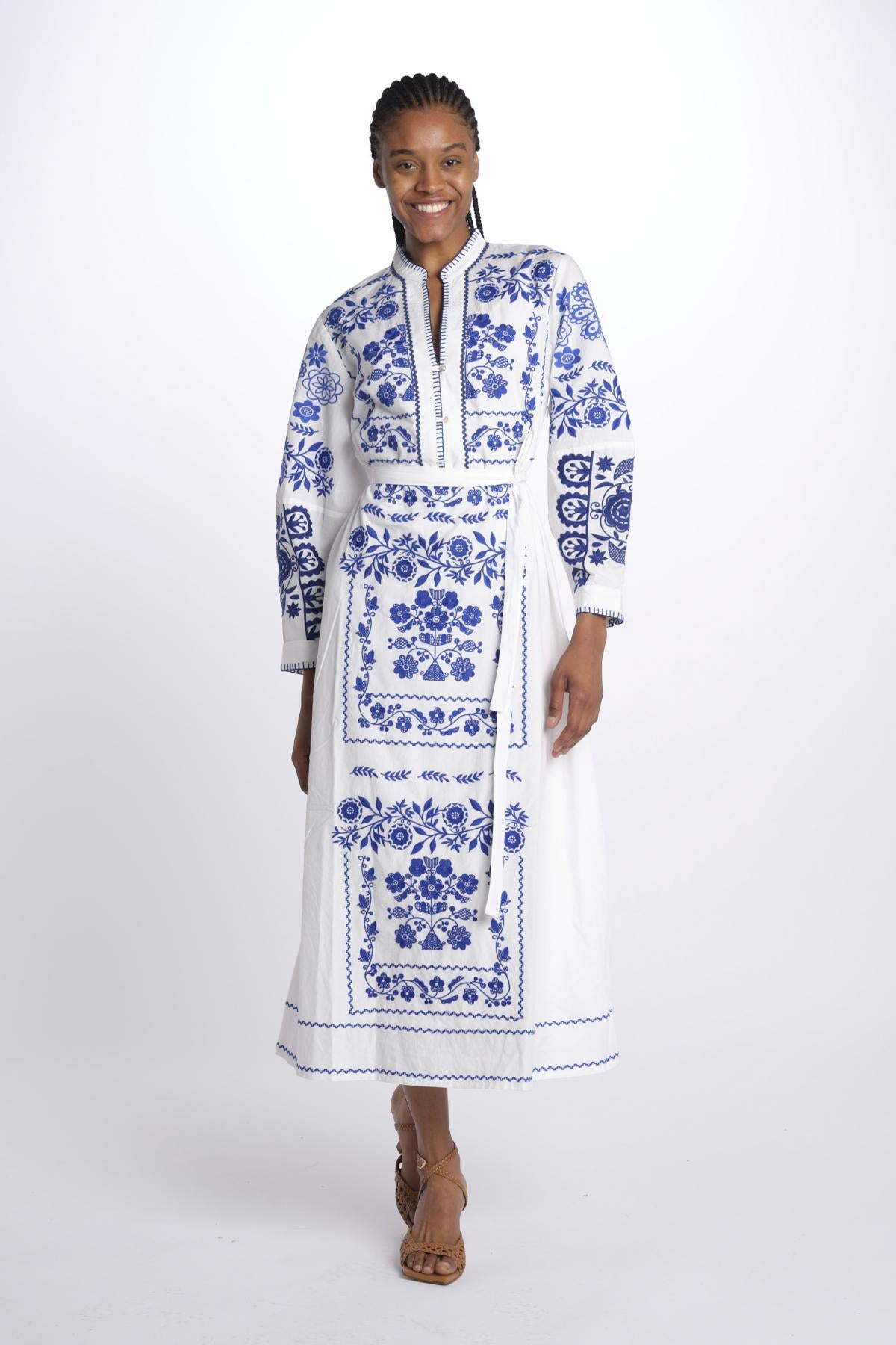 Caftano MAMIE ricamo fiori MAMIE1LDR BLUE antik batik 