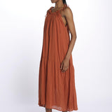 PALOMA abito lungo con balze e spalline sottili PALOM RUST laraethnics 