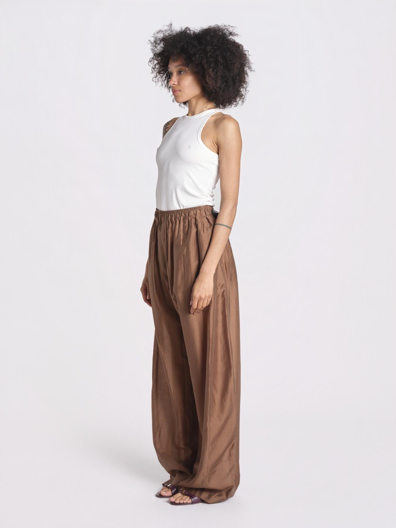 pantalone in mussola con elastico DORA 3119 T0161 CHOCOLATE T0032 the latest 