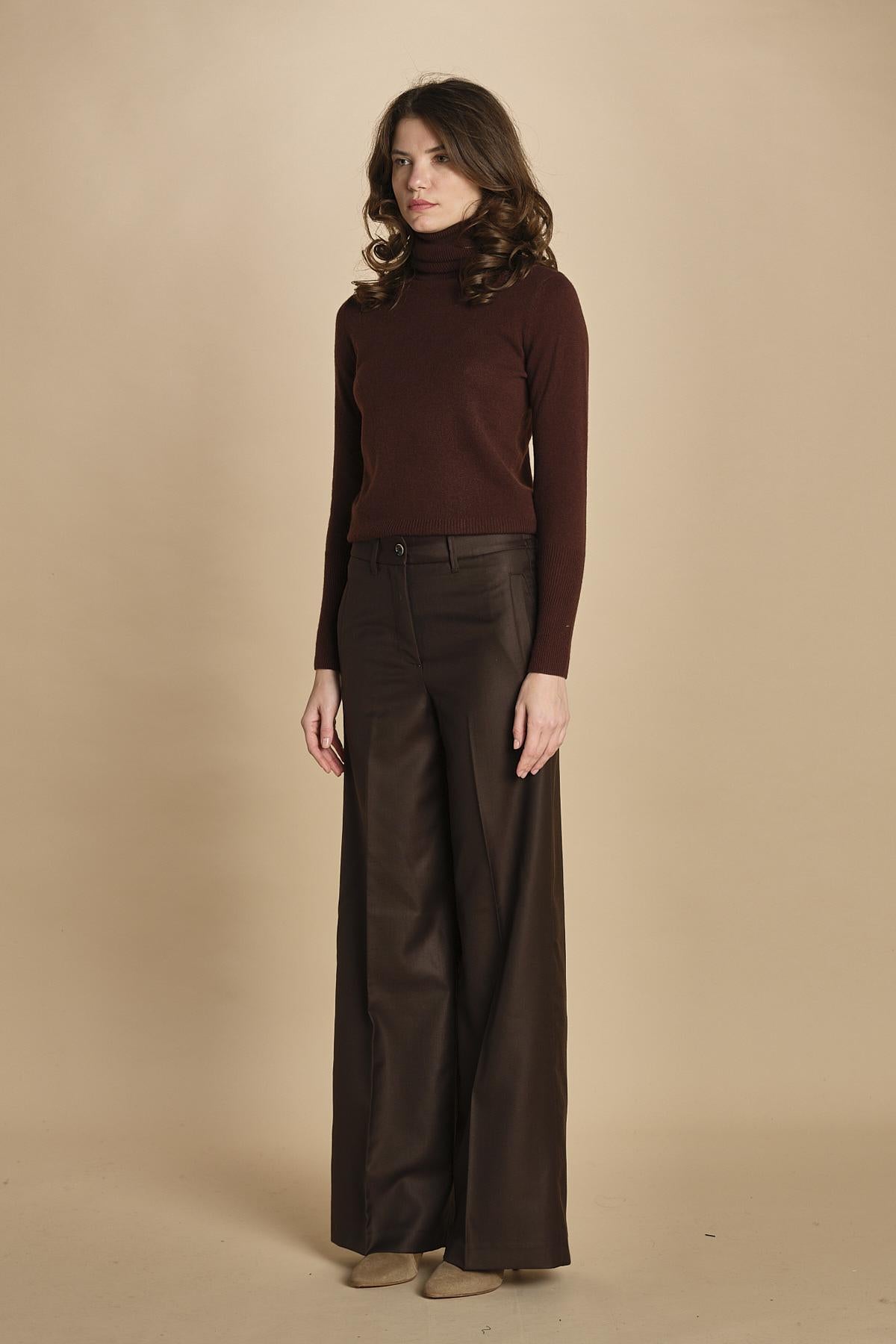 pantalone a vita bassa con elastico in lana e seta. ASTRID STR02 MORO nine in the morning 