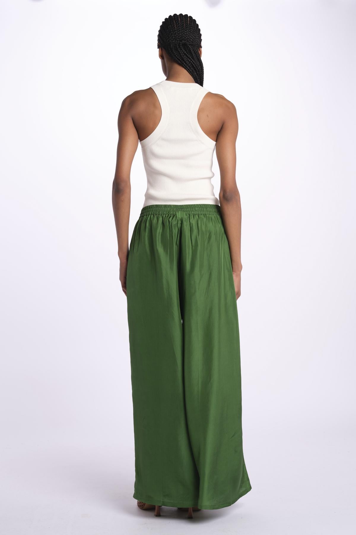 PALAZZO pantaloni in seta  by milaura. BE24252PANT GREEN benaras soleil 