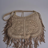borsa a tracolla con fiori laserati e frange NADINE SUEDE AB02 BEIGE via mail bag 