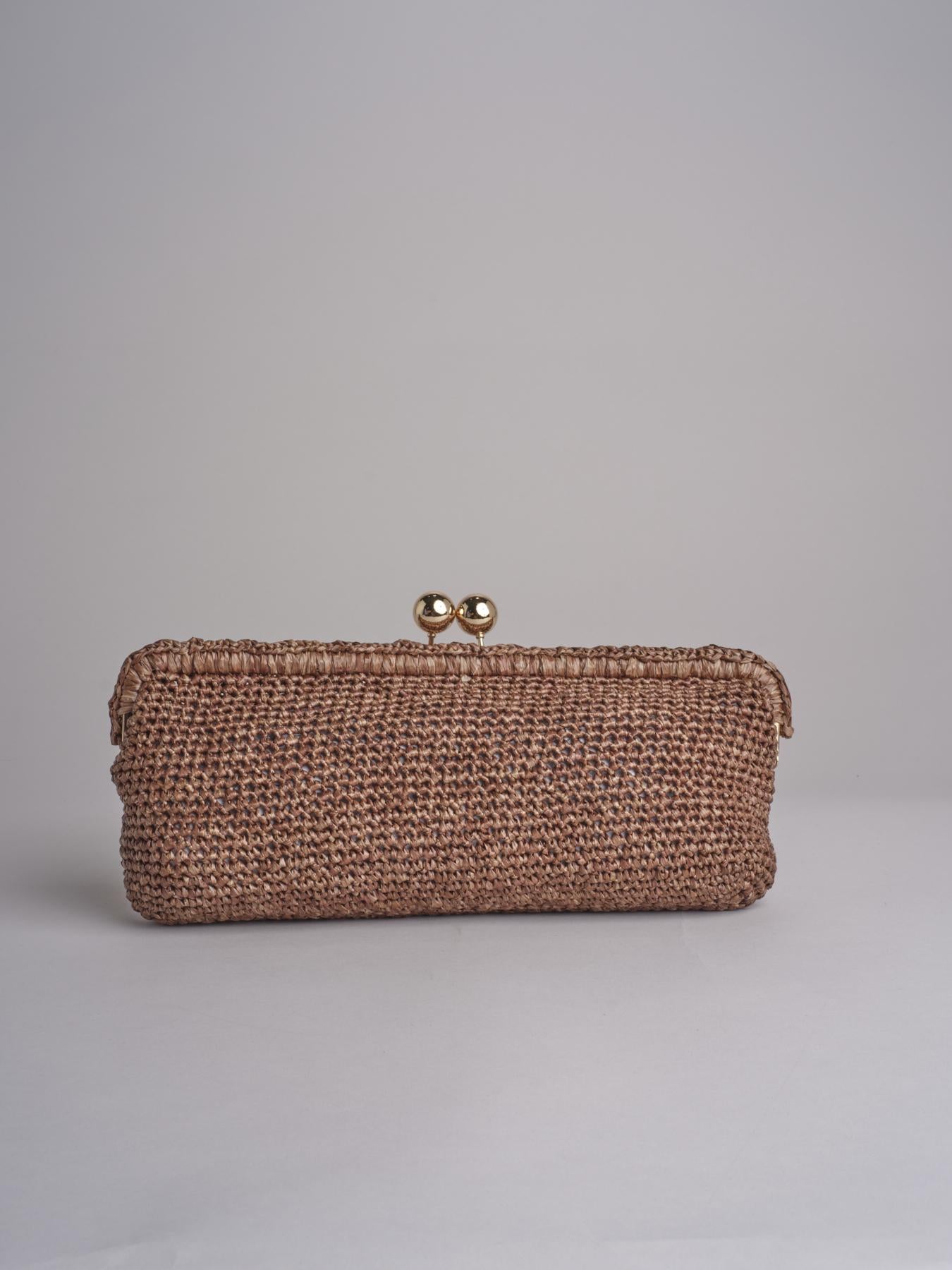 clutch lunga in paglia CORA CROCHET W05 CORTECCIA via mail bag 