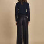 pantalone a vita bassa con elastico in lana e seta. ASTRID STR02 NAVY nine in the morning 