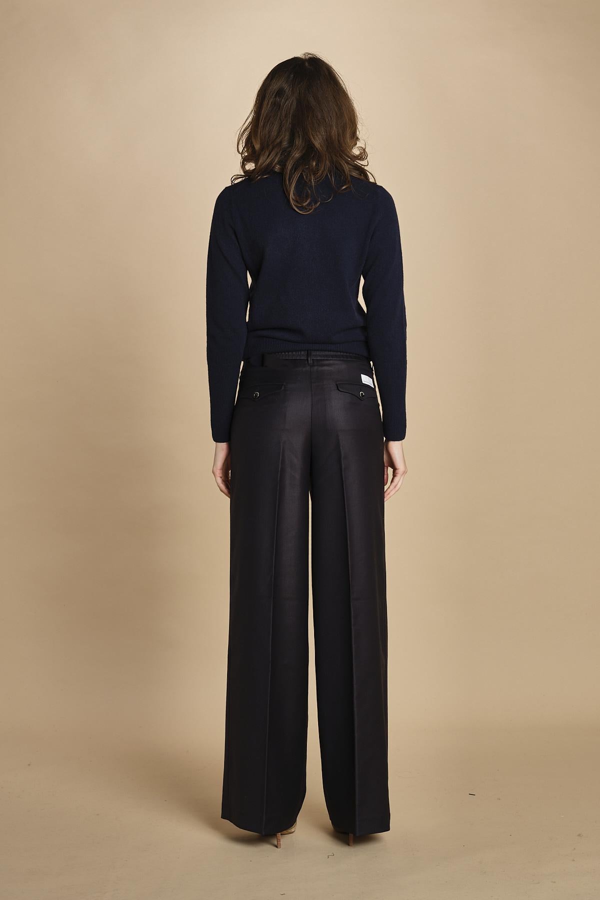 pantalone a vita bassa con elastico in lana e seta. ASTRID STR02 NAVY nine in the morning 