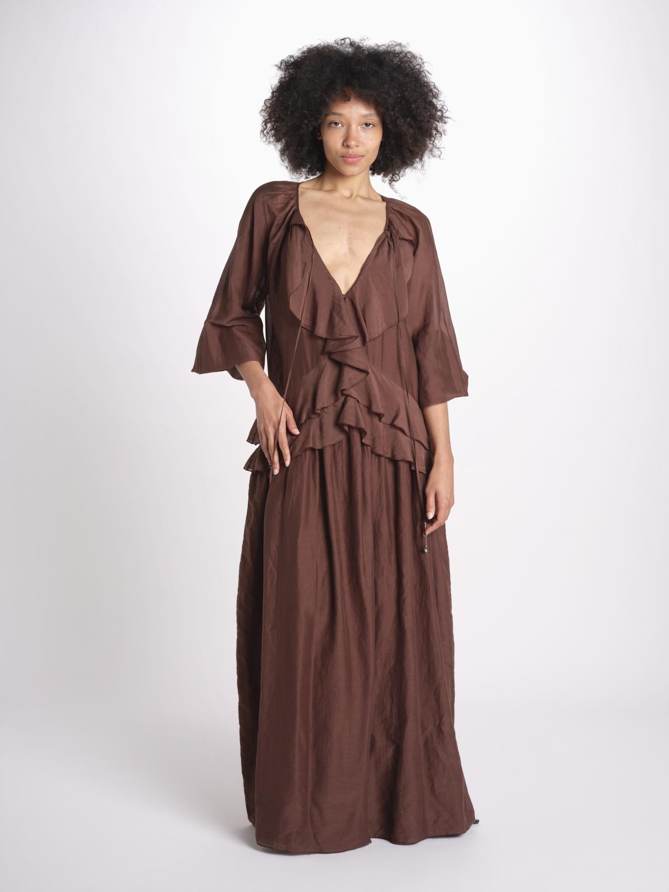 abito lungo con balze ANGE MY001 BROWN fortela 