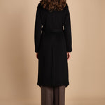 24008 cappotto in panno di lana e volpe con cintura in vita 24008400 NERO milaura 
