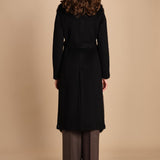 24008 cappotto in panno di lana e volpe con cintura in vita 24008400 NERO milaura 