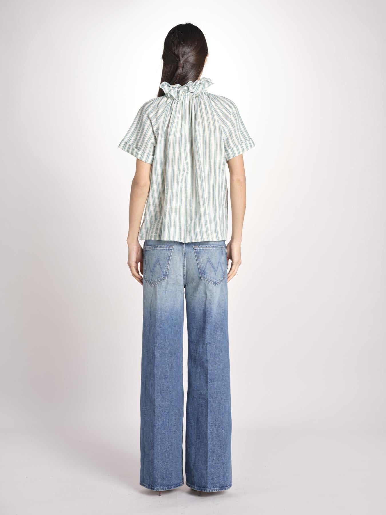 Camicia a righe e collo con rouches ESCARGOT SH71RESCARG-GRE GREEN STRIPES laurence bras 