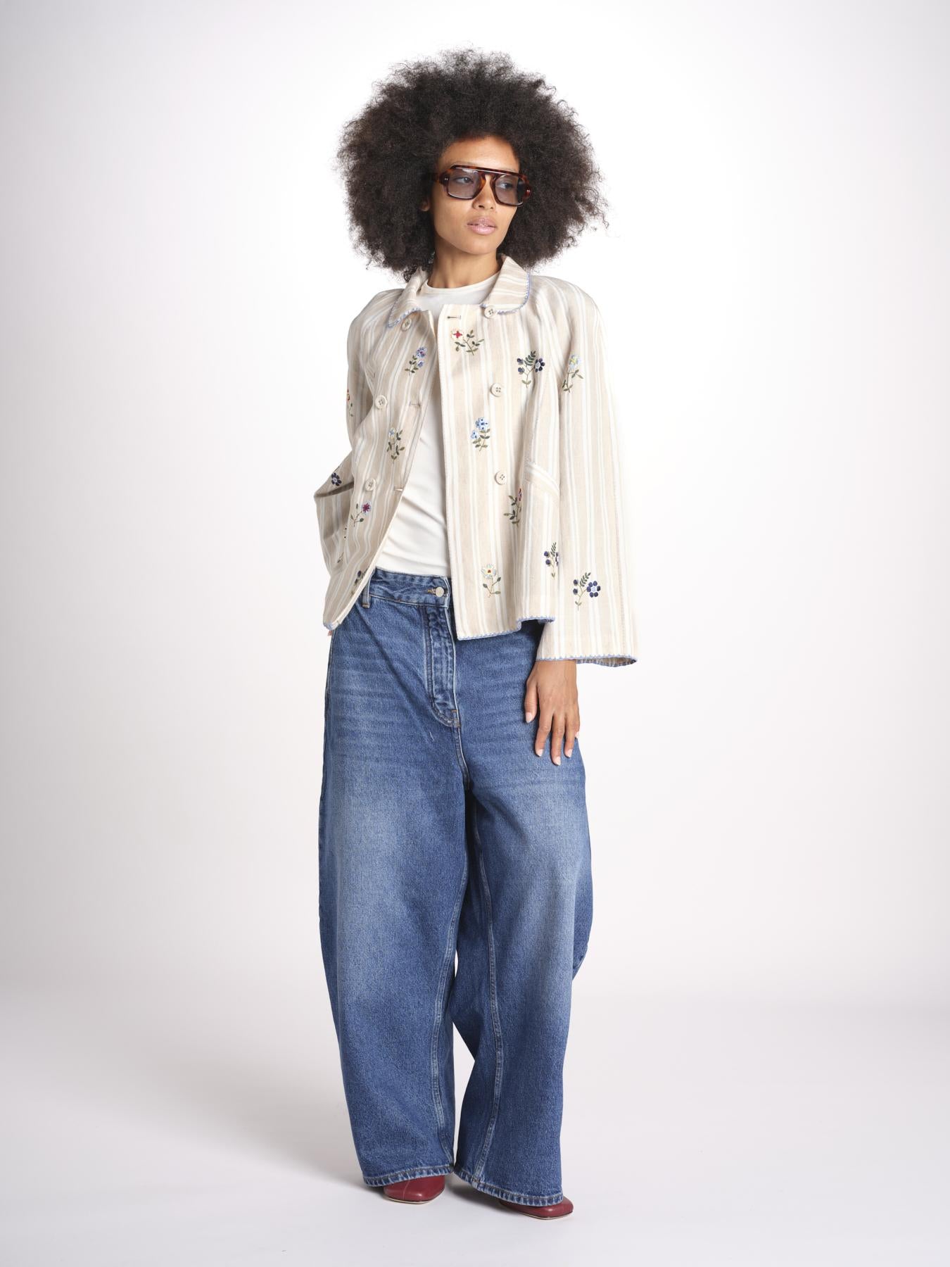 giacca manica lunga a righe 7WS-83S BEIGE.WHITE STRIPES payal pratap 