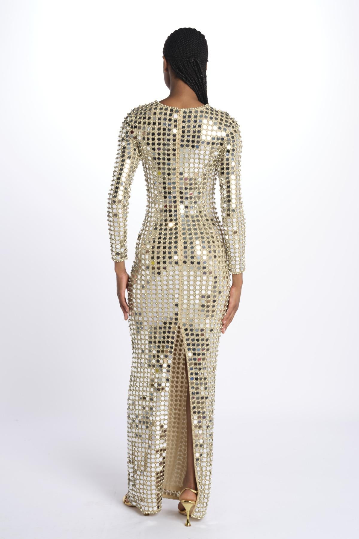 RIALTA abito lungo paillette grande SS24 9178 CHAMPAGNE retrofete 