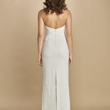 abito lungo collo alto con ricamo fiori. RVBR-1198 IVORY rebecca vallance 