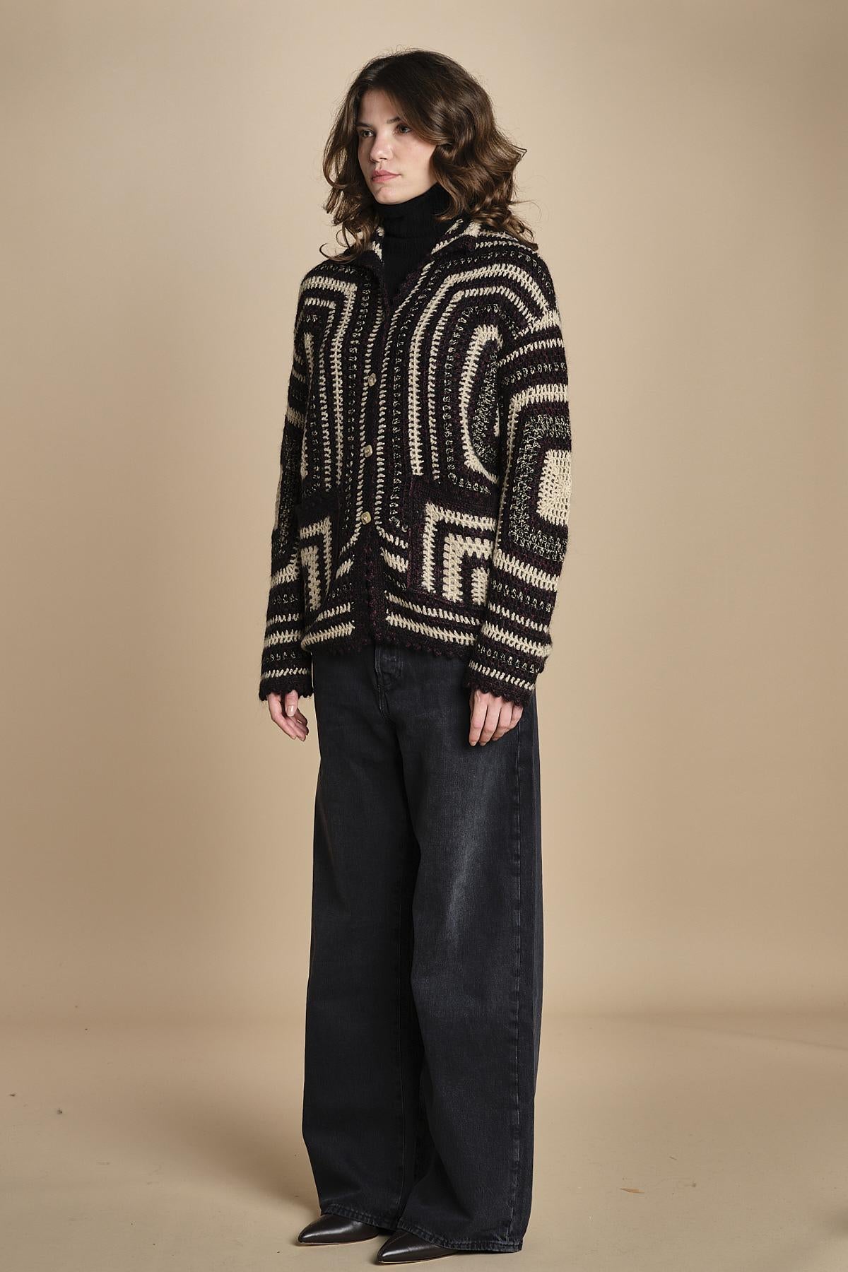 giacca a righe in crochet DICE BLACK mes demoiselles 