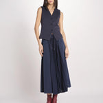 Gonna lunga con inserto centrale in jersey crêpe a pieghe plissé in tessuto tecnico FOLK 2615771011600 002 BLU weekend maxmara 