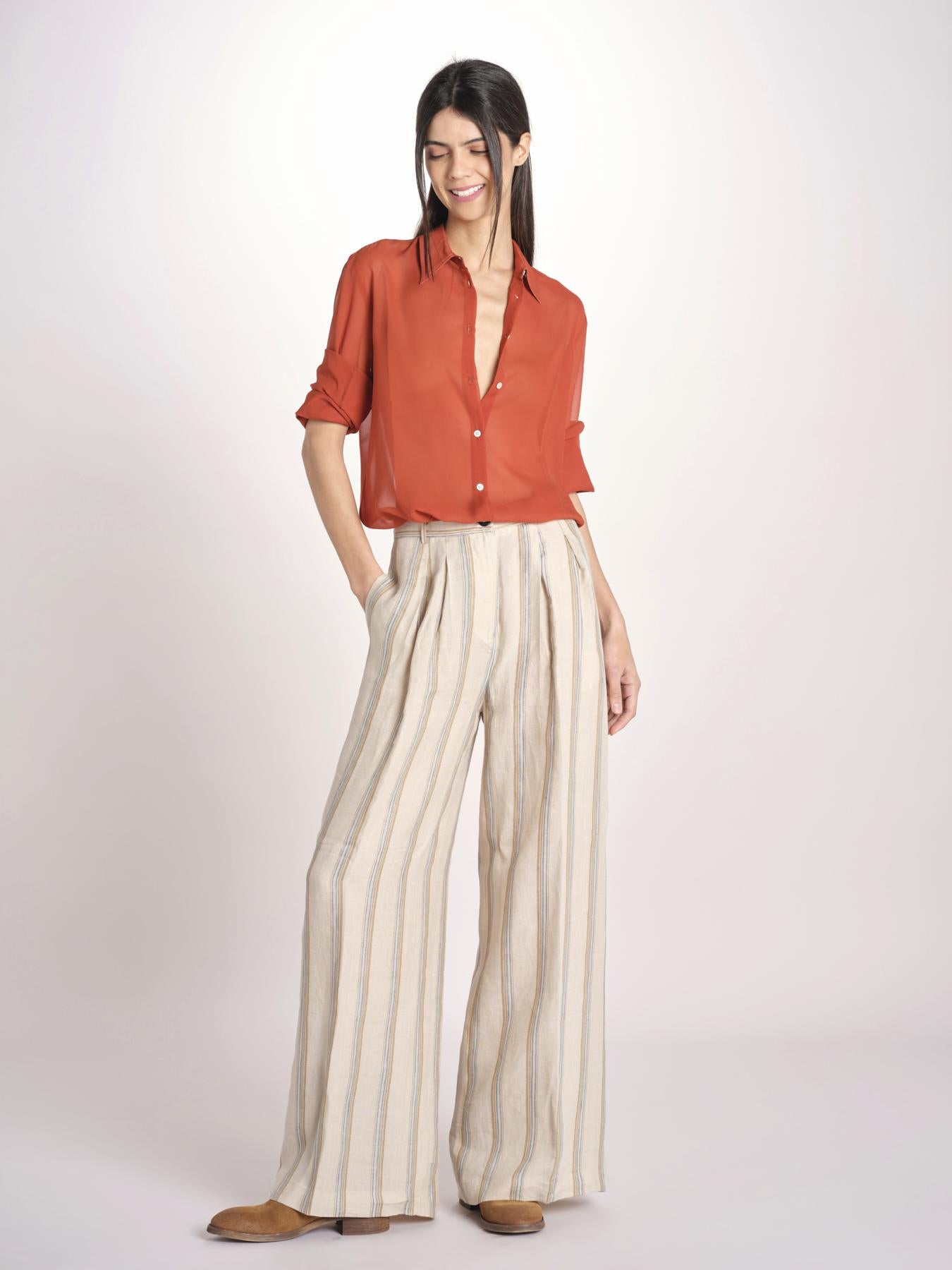 Pantalone in lino rigato KARLY M29DOKARLY_T2301 R708 BEIGE massimo alba 