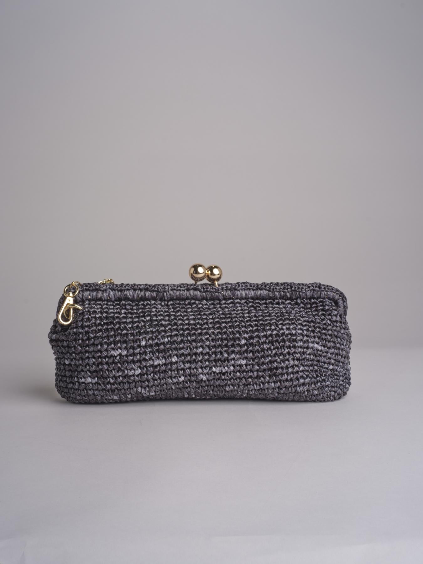 clutch lunga in paglia CORA CROCHET W11 NERO via mail bag 
