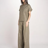 camicia in lino con maniche corte ILENIA IL34 OLIVA nine in the morning 