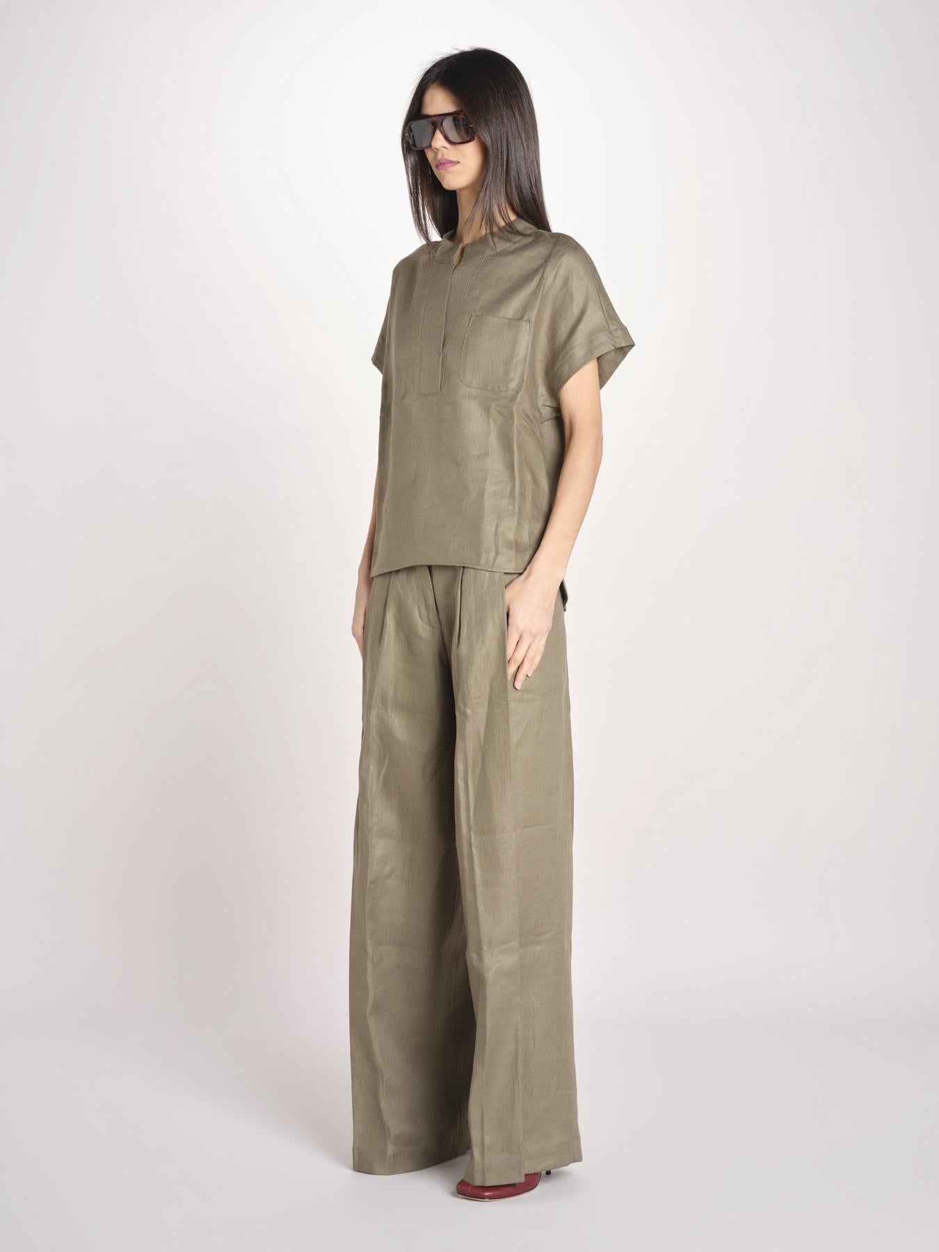 camicia in lino con maniche corte ILENIA IL34 OLIVA nine in the morning 