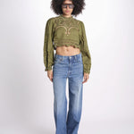 camicia cropped con intarsi fiori 344608 GREEN L0013 farm rio 