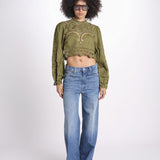 camicia cropped con intarsi fiori 344608 GREEN L0013 farm rio 