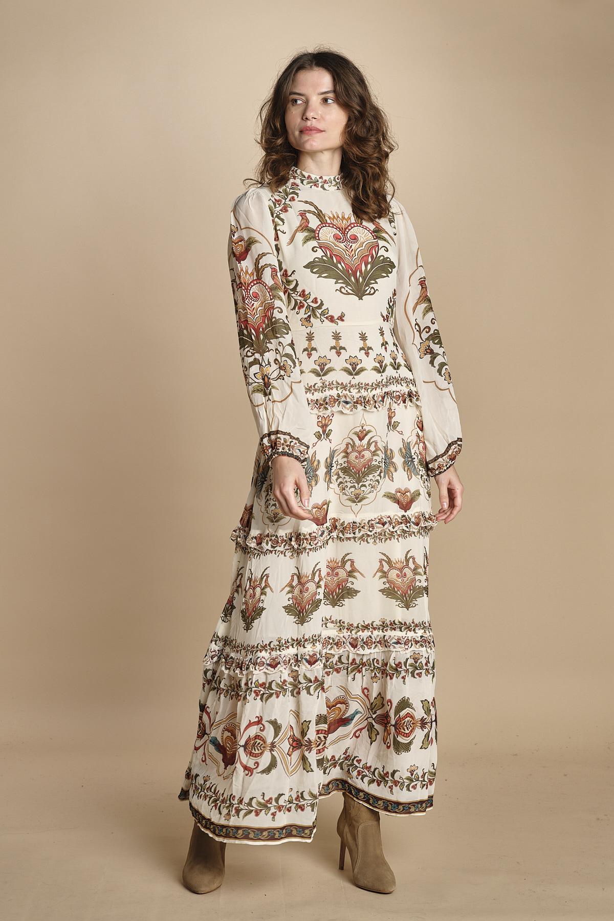 avito lungo con stampa cuori e rouches MAJESTIC HEARTS 346167 CREAM farm rio 