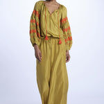 PALAZZO pantaloni in seta  by milaura. BE24252PANT OLIVE benaras soleil 