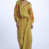 PALAZZO pantaloni in seta  by milaura. BE24252PANT OLIVE benaras soleil 