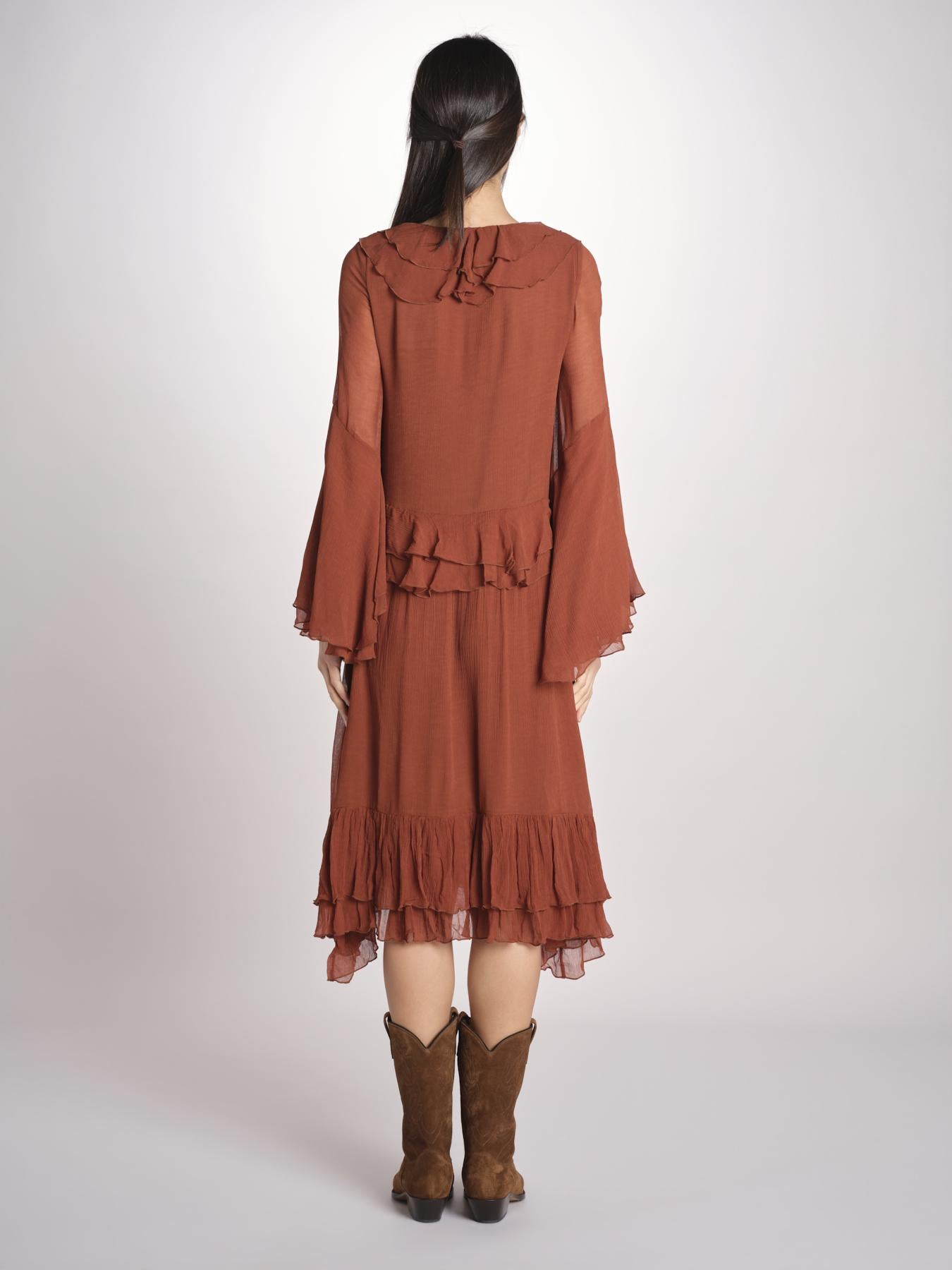 abito in chiffon con maniche over WILHELMINA RUGGINE malina 