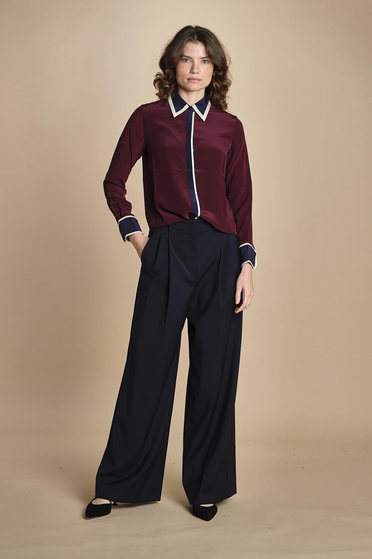 camicia con collo e polsi a contrasto CR_3069T BURGUNDY bodice 