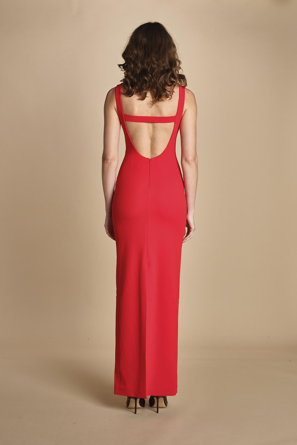 maxidress con scollo a barca e schiena nuda IMOGEN RED solace 