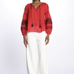 IBIZA camicia con ricami applicati BE24877A FIRE ORANGE BURGUNDY benaras soleil 