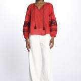 IBIZA camicia con ricami applicati BE24877A FIRE ORANGE BURGUNDY benaras soleil 
