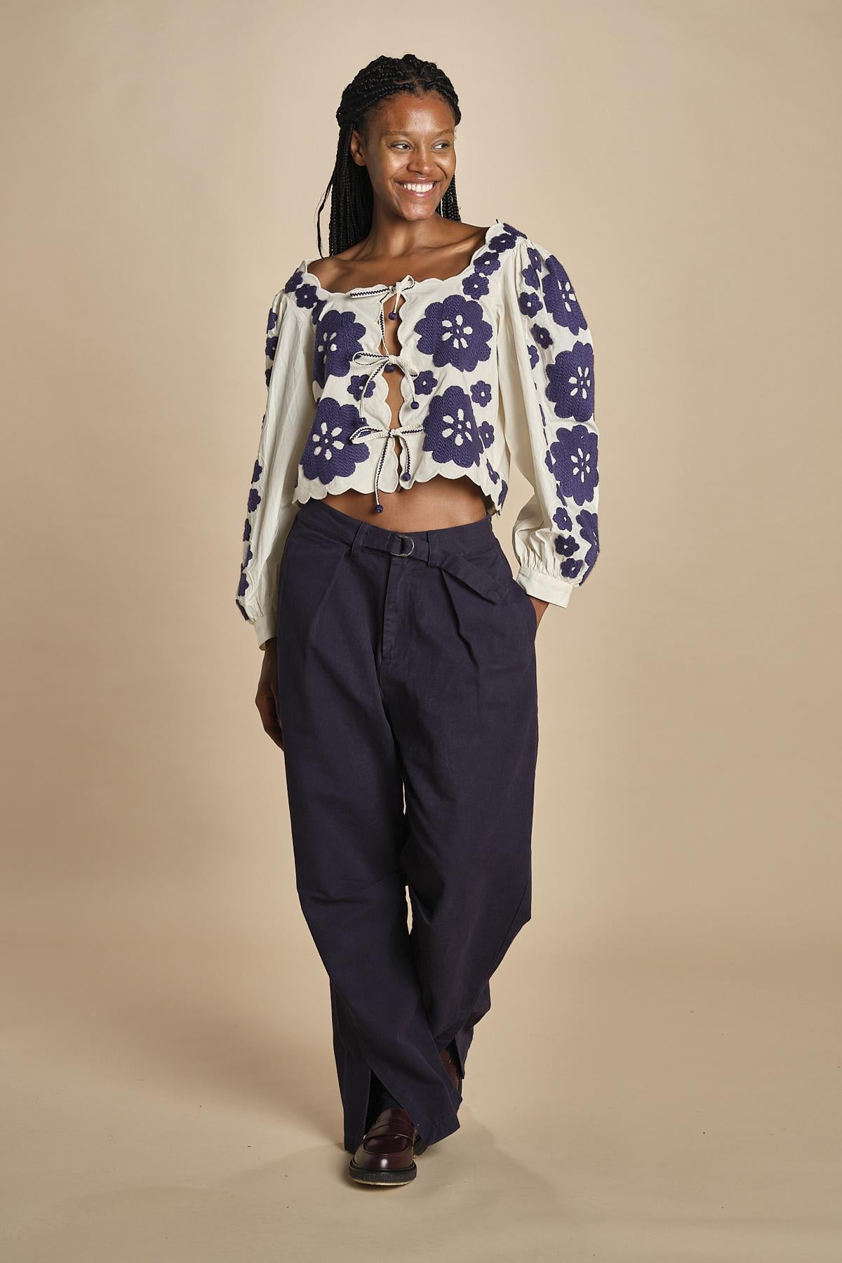 top manica lunga con fiori grandi CATRINE 007 BLUE BLUE sea ny 
