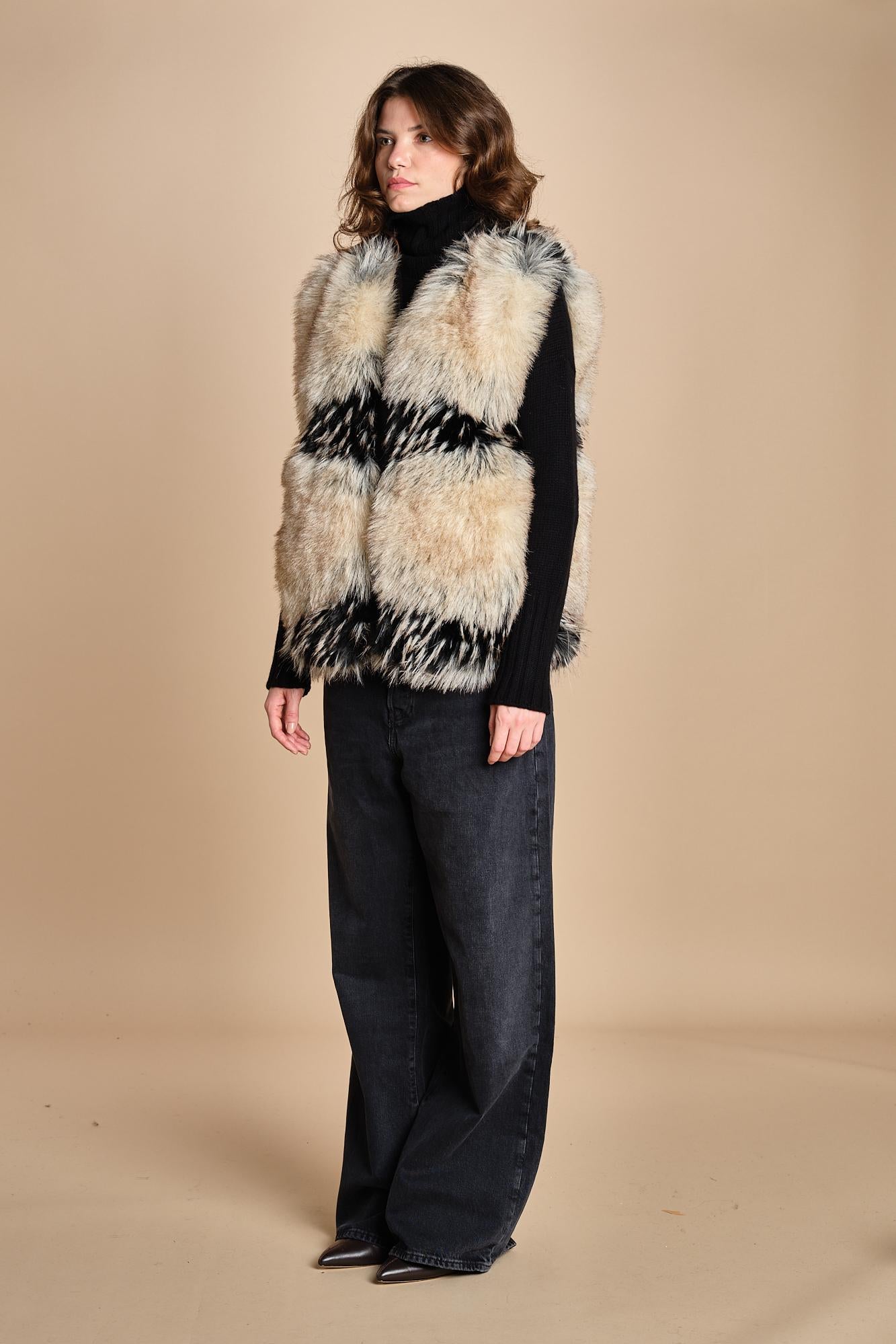 gilet in ecopelliccia AURA BEIGE mes demoiselles 