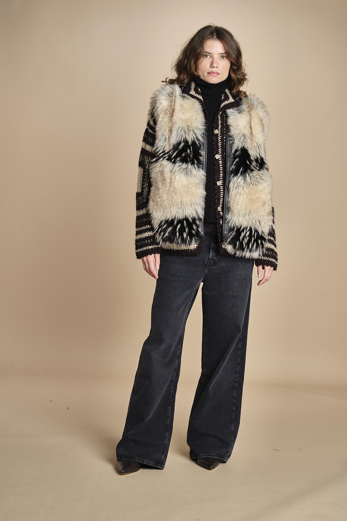 giacca a righe in crochet DICE BLACK mes demoiselles 