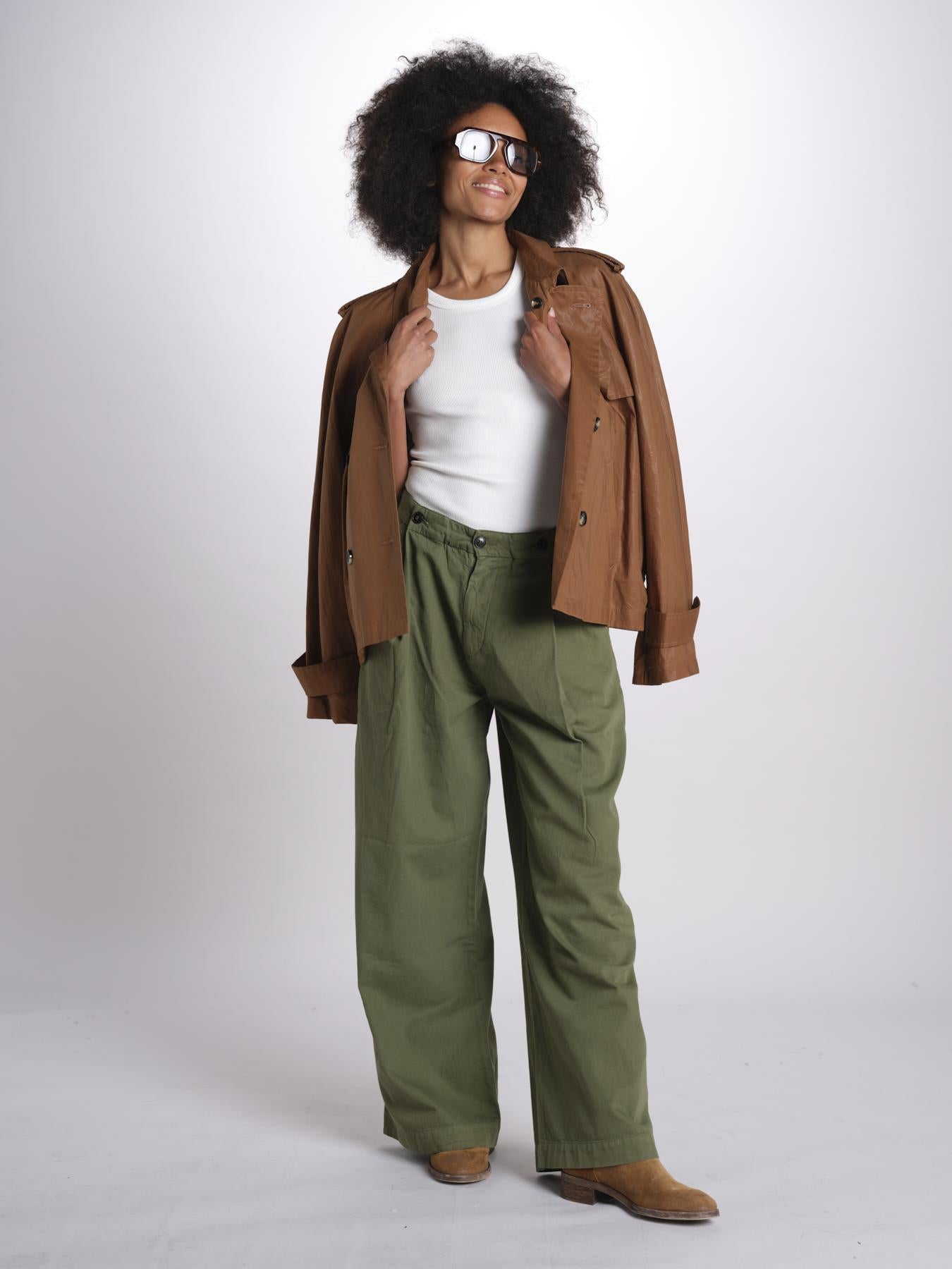 pantalone pinces in cotone NANCY ESSELING GREEN true avenue 