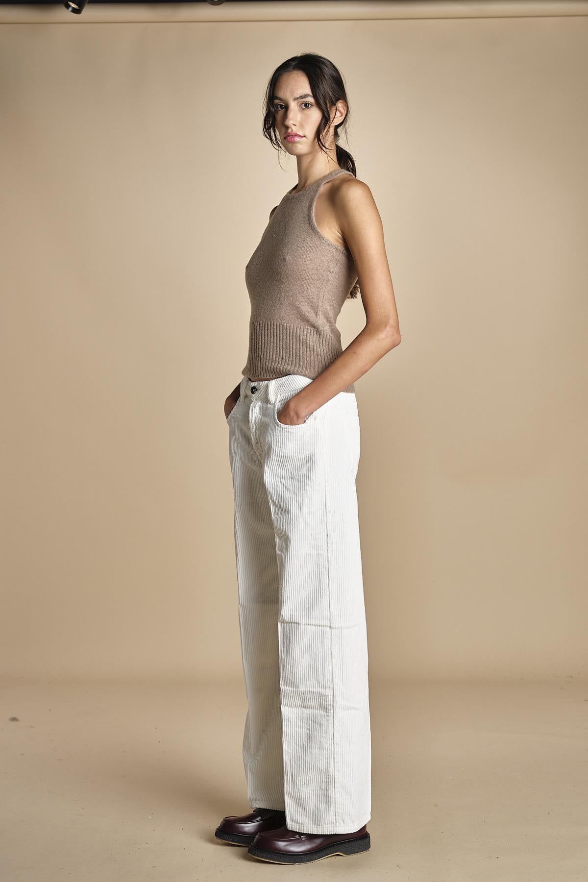 pantalone in velluto cropped ZELDA IVORY true avenue 