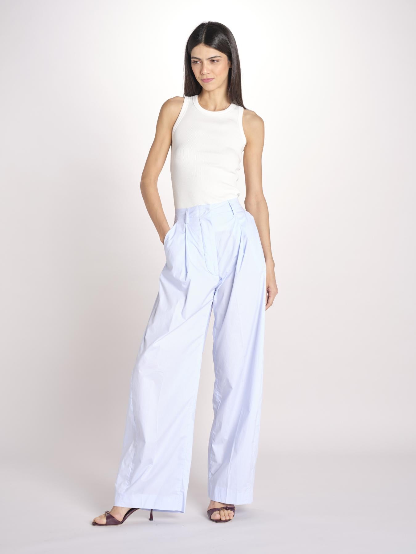 pantalone over con pinces in popeline BILLIE 3111 T0160 LIGHT BLUE T0028 the latest 