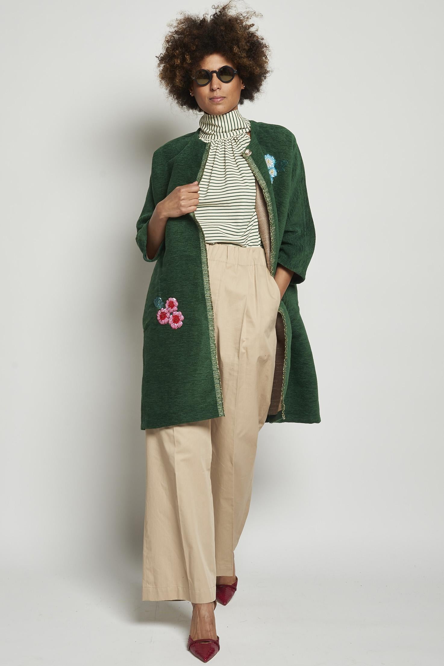 Cappotto ricamato 20C 1PRE CT32EMB GREEN marit ilison 