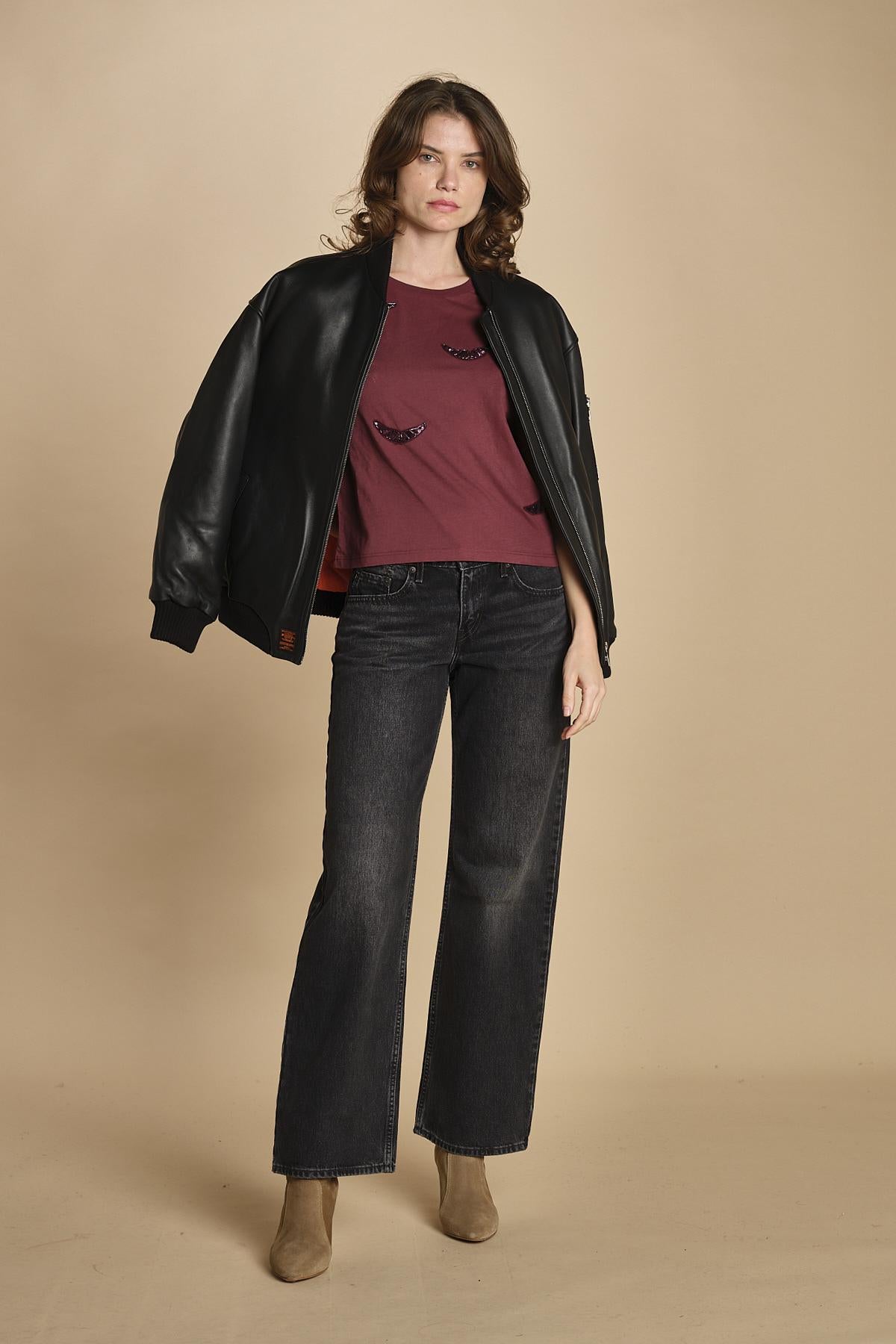 t-shirt con ali ricamate. JWTS02821 BURGUNDY 540 zadig & voltaire 