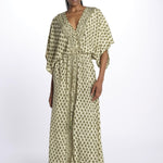 ANTOINETTE abito impero con stampa foglie ANTOINETTE INDIAN KAKI laraethnics 